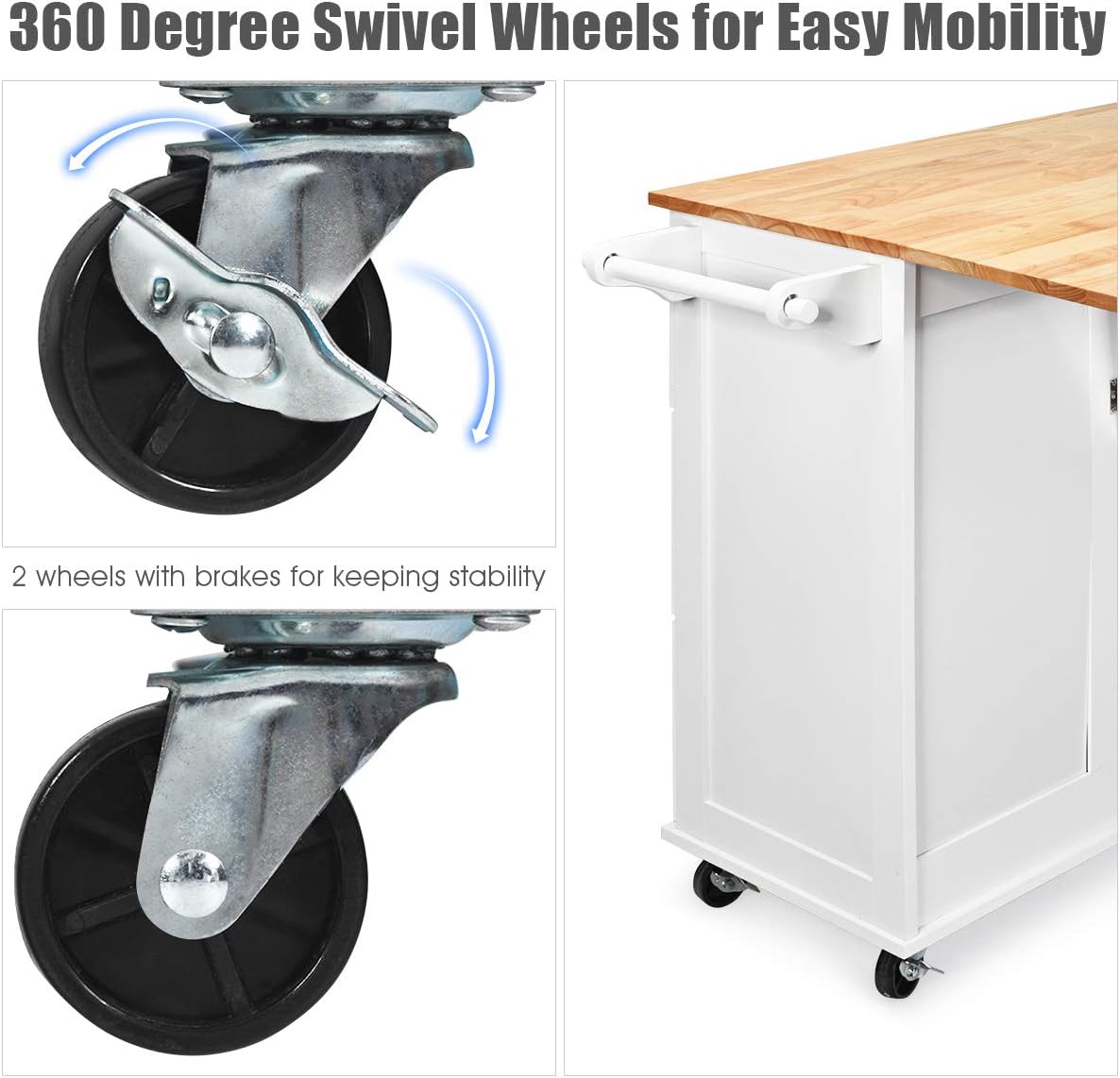 Kitchen Island Cart with Drop-Leaf Tabletop, Large Trolley Cart with Large Cabinet