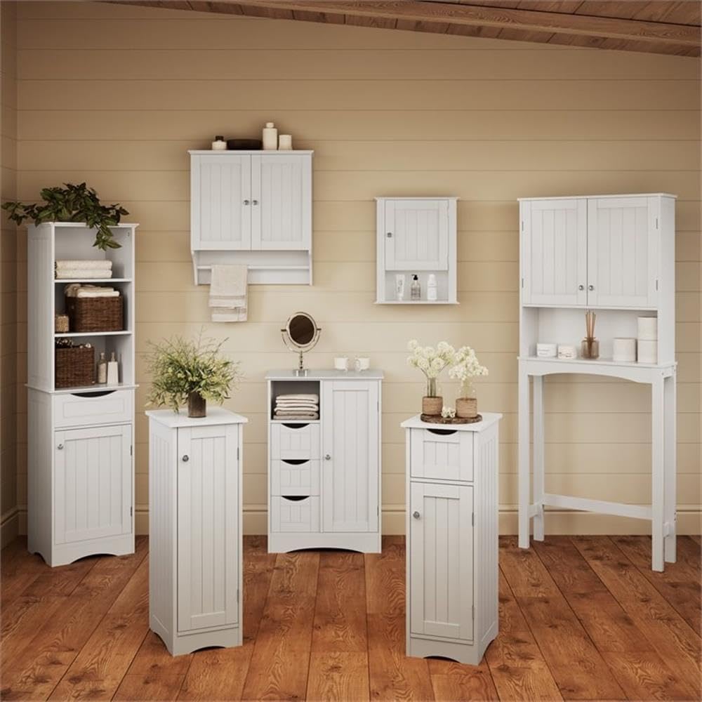 Ashland Slim Linen Cabinet - White - Narrow Storage Cabinet for Bathroom Slim Storage