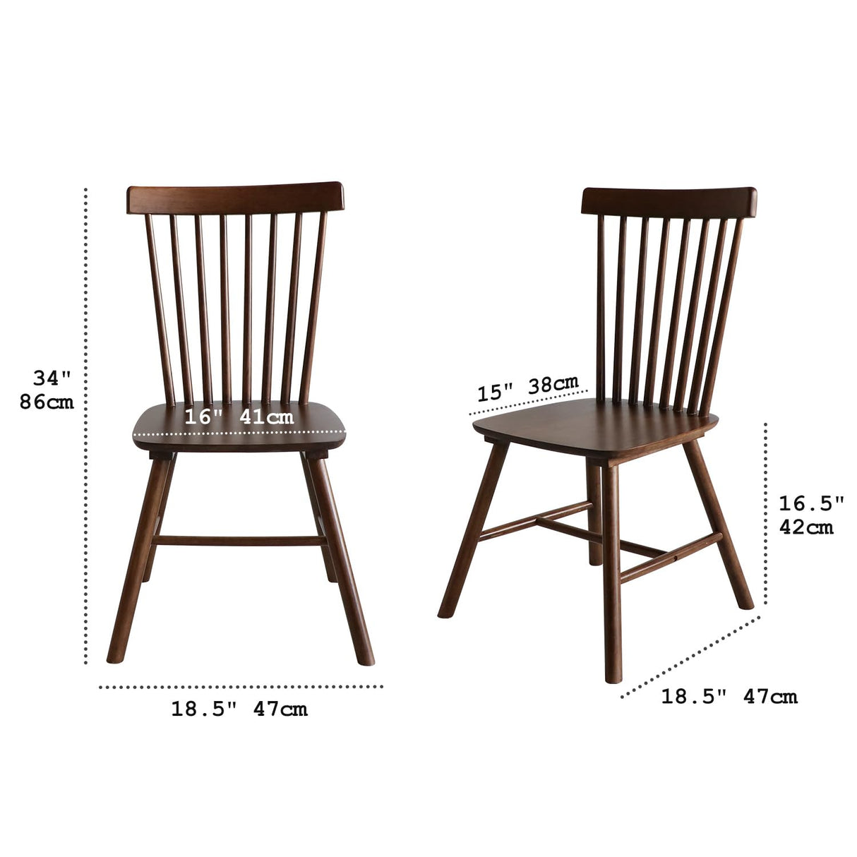 Windsor Dining Chairs Set of 4 - Solid Wood Farmhouse Spindle Back Kitchen Chairs