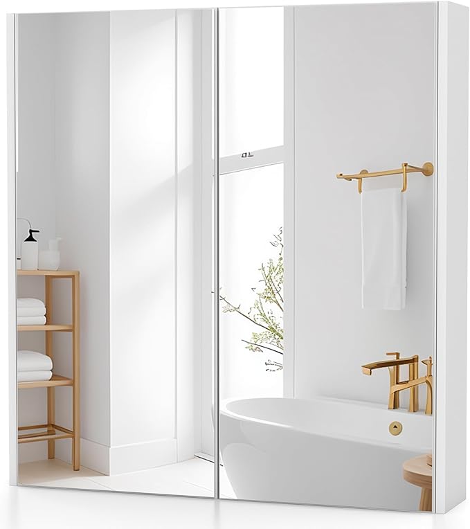 Mirrored Medicine Cabinet, Large Wide Wall Mounted Storage Cabinet