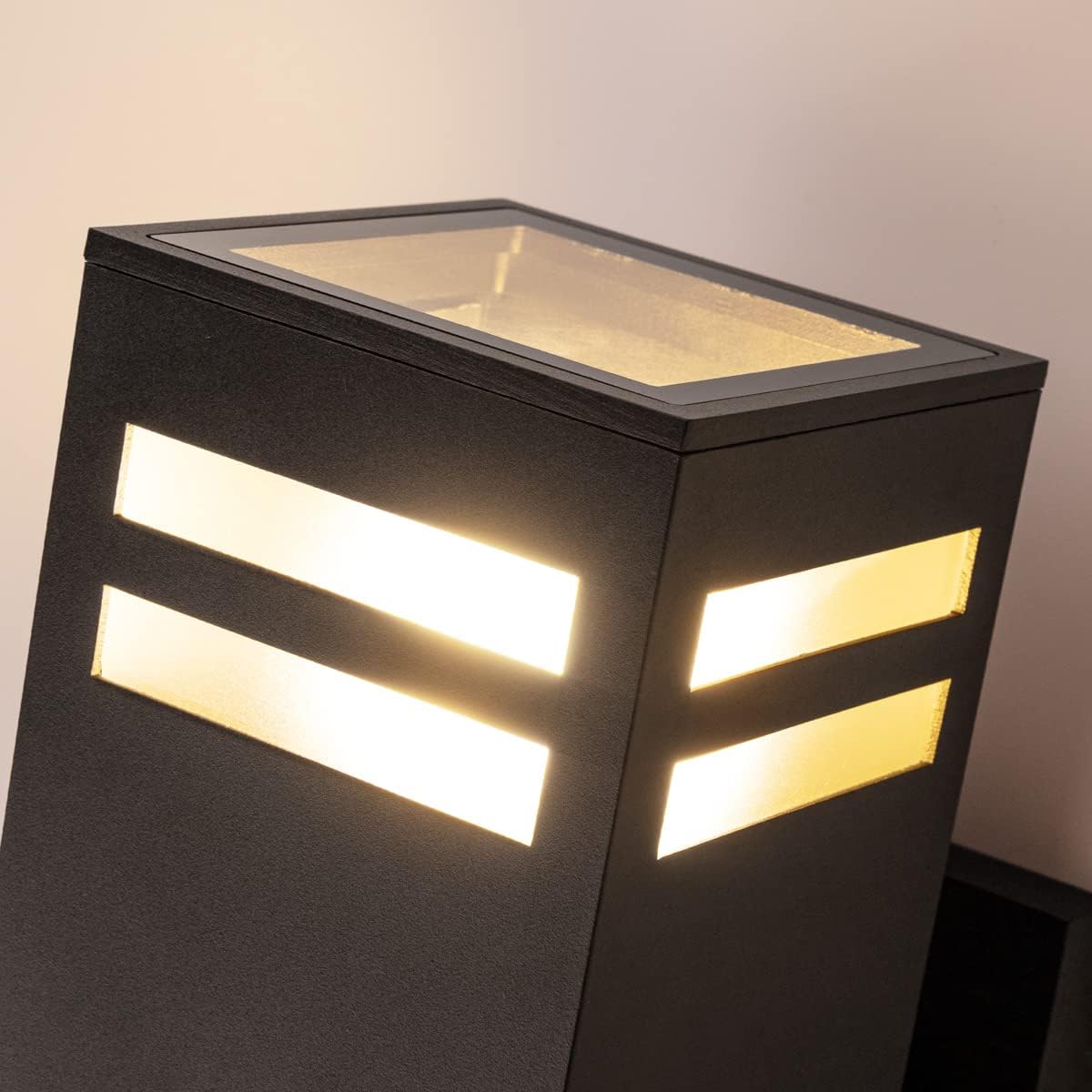 mirrea 12in Modern Outdoor Porch Light Patio Light in 2 Lights with Aluminum Rectangular Tube and Tempered Glass Cover Waterproof Wall Sconce Matte Black 2 Pack