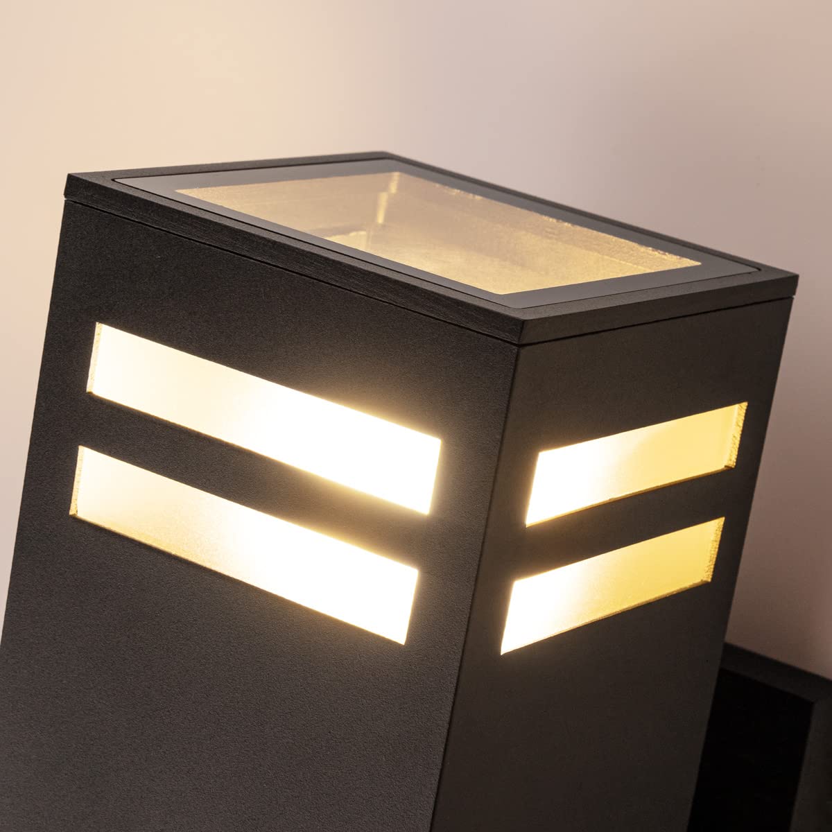 mirrea 12in Modern Outdoor Porch Light Patio Light in 2 Lights with Aluminum Rectangular Tube and Tempered Glass Cover Waterproof Wall Sconce Matte Black 2 Pack