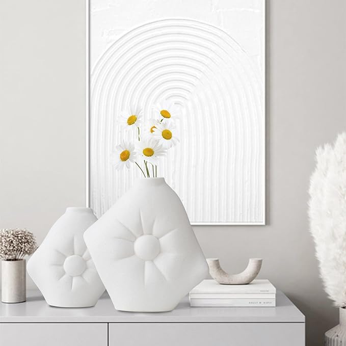 White Ceramic Vase Set of 2