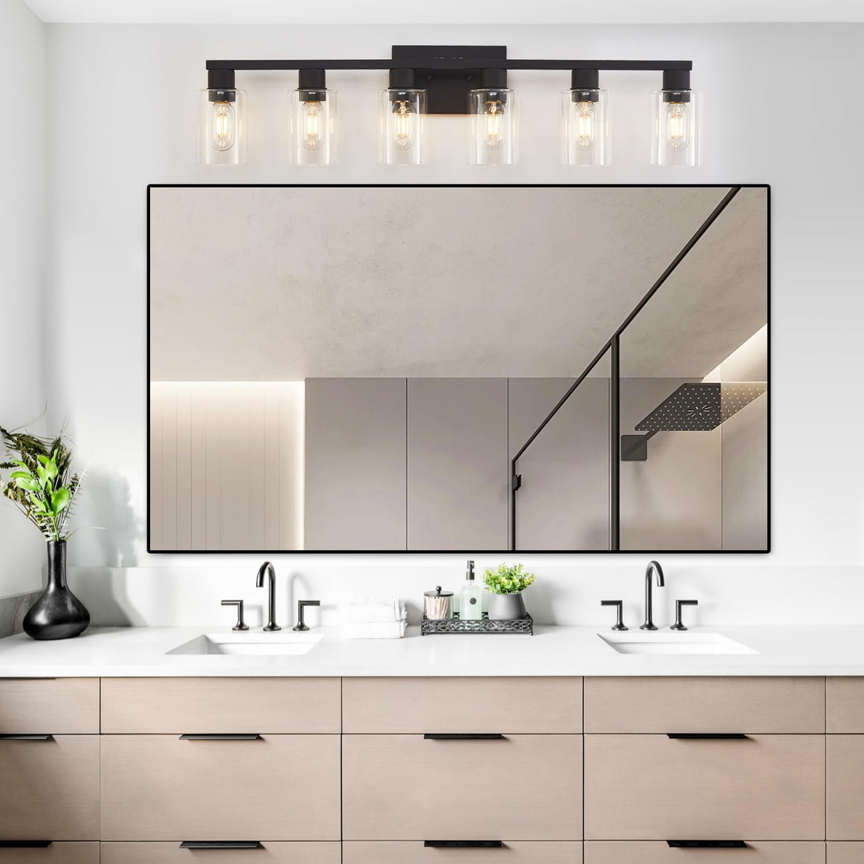 Black Bathroom Light Fixtures, 6-Light Bathroom Lighting Fixtures Over Mirror