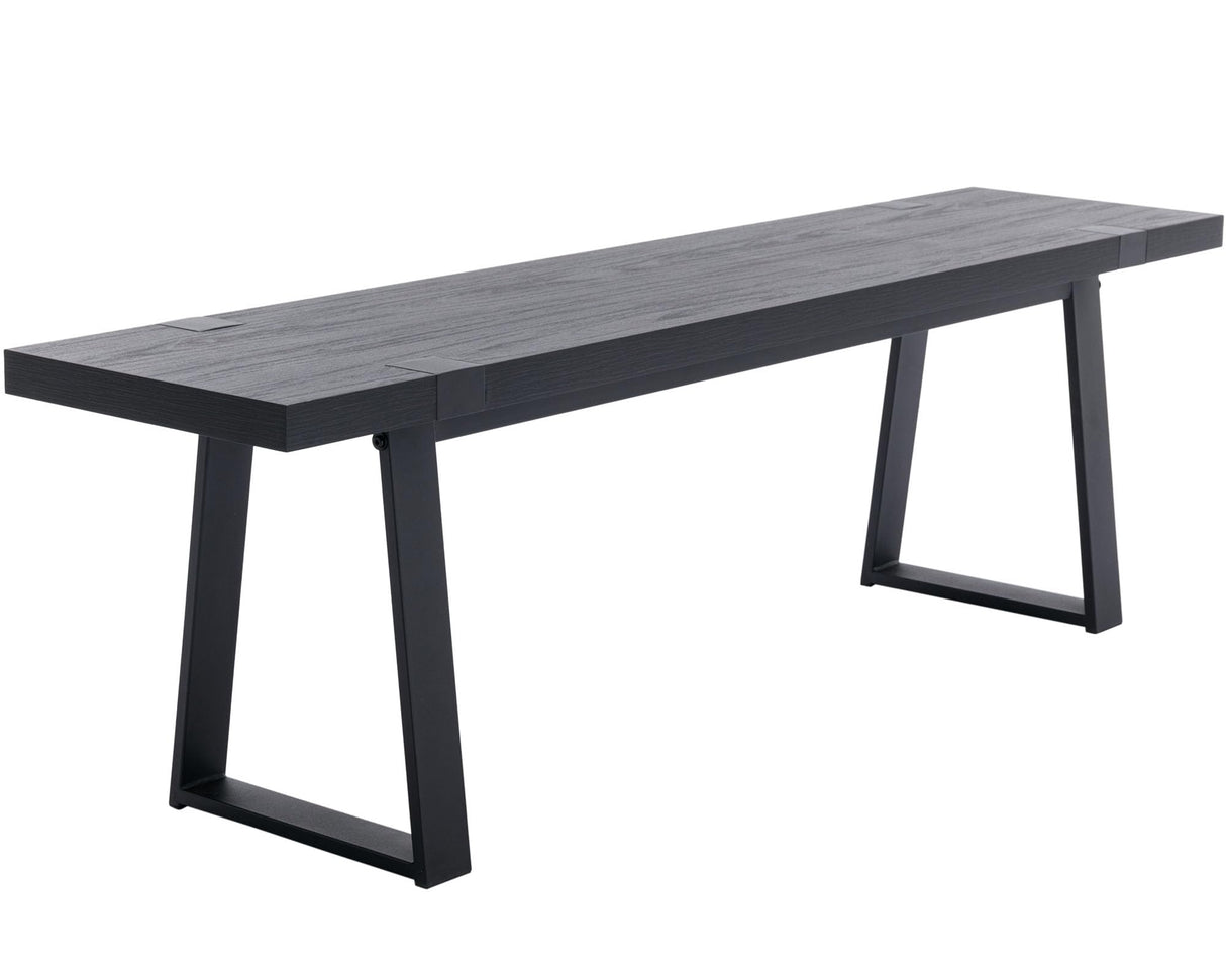 60" Wood Dining Bench with Black Metal Legs for Dining Room