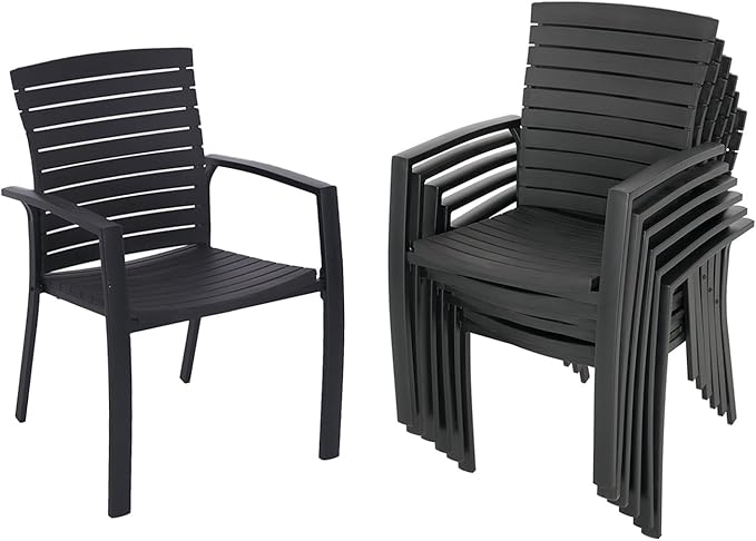 6 pcs Stackable Patio Dining Chairs with Aluminum Frame and Molded Ergonomic