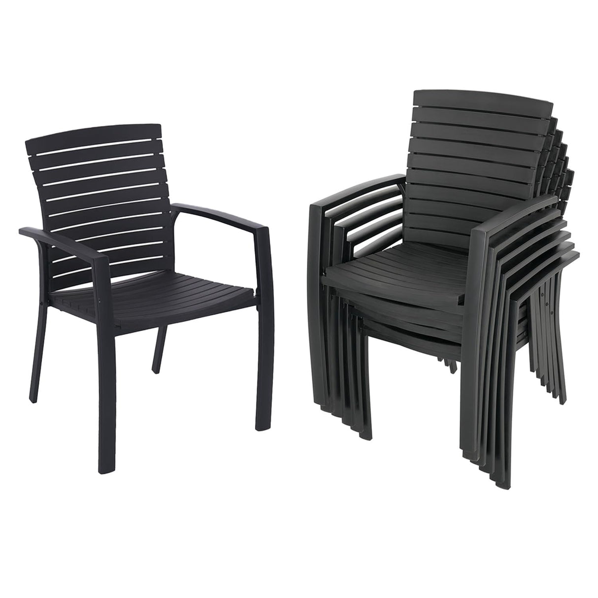 6 pcs Stackable Patio Dining Chairs with Aluminum Frame and Molded Ergonomic