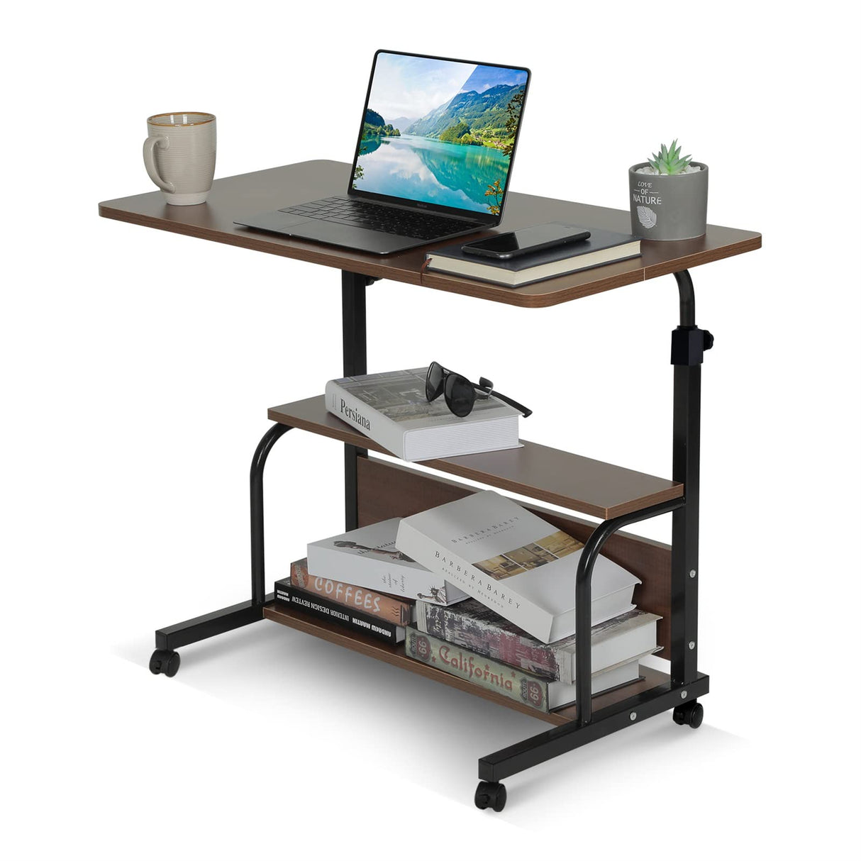 Portable Rolling Desk on Wheels Small Standing Desk Adjustable Height Desks