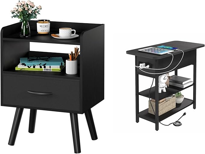 Night Stand with Fabric Drawer & End Table