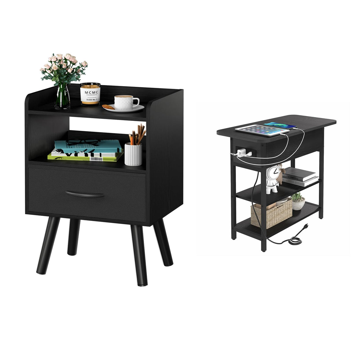 Night Stand with Fabric Drawer & End Table