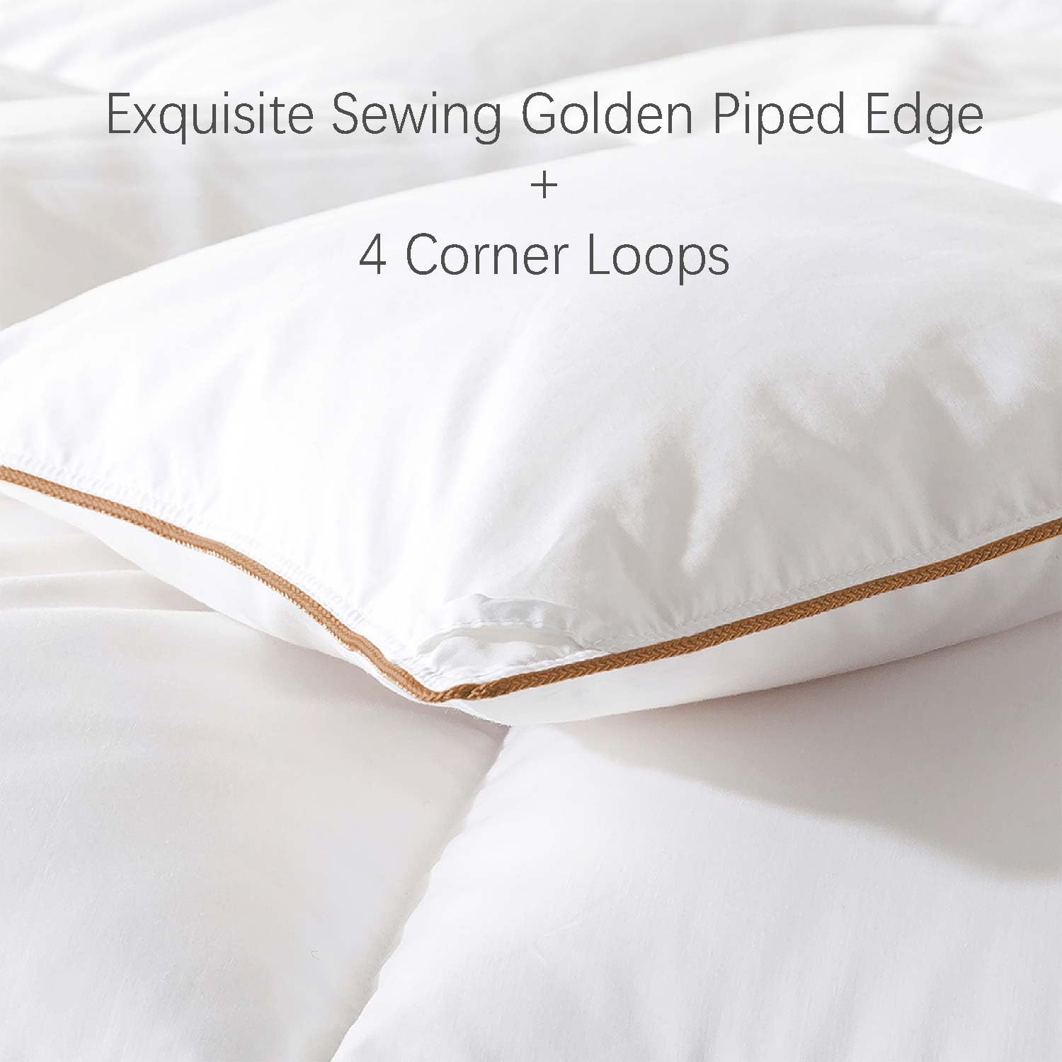 Feather Fiber Comforter King Size Duvet Insert for All Season, 100% Cotton Hotel Collection Down Comforter Alternative, 4 Corner Loops, Gold Piping, 90x106In