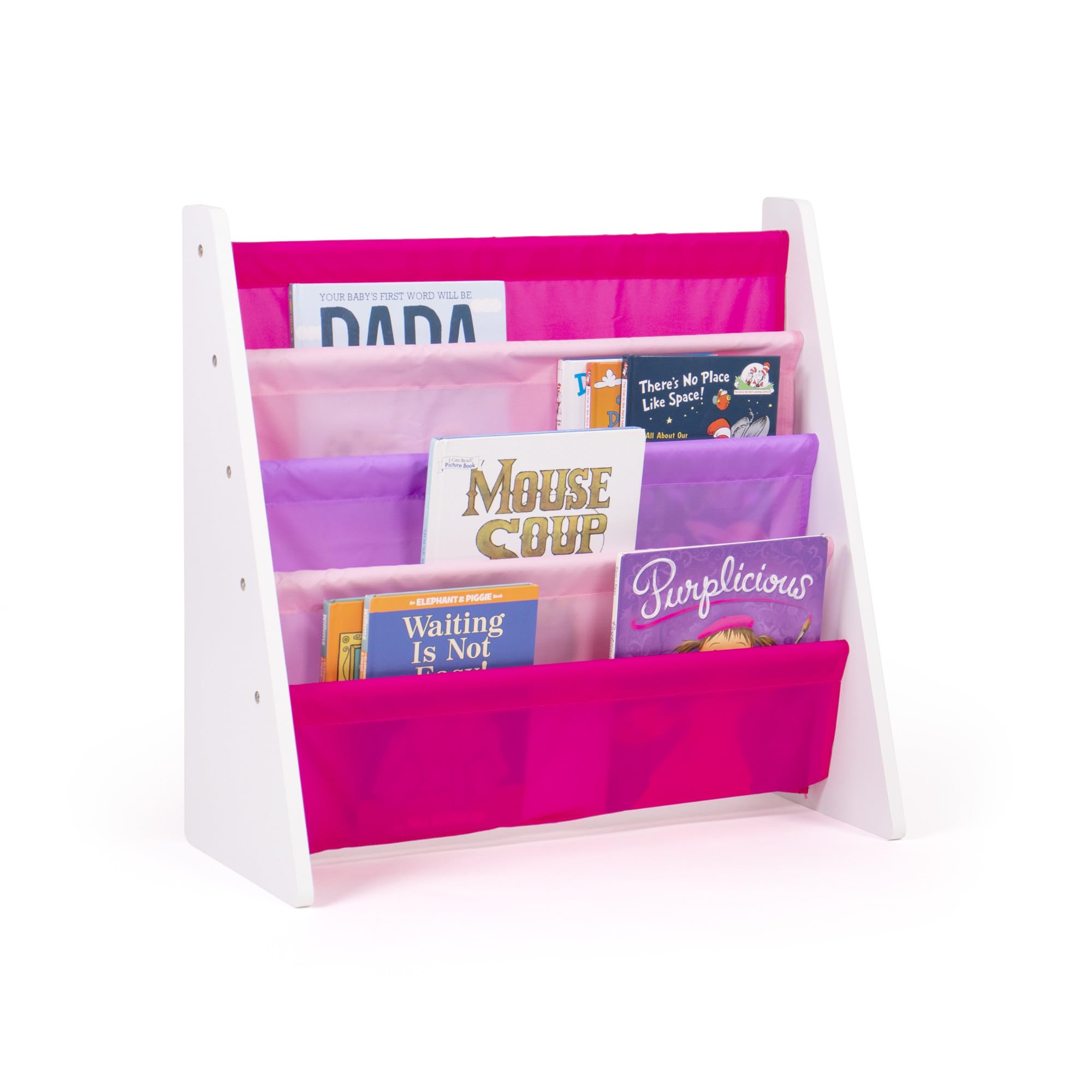 White/Pink/Purple Kids Book Rack Storage Bookshelf, 4 Tiers
