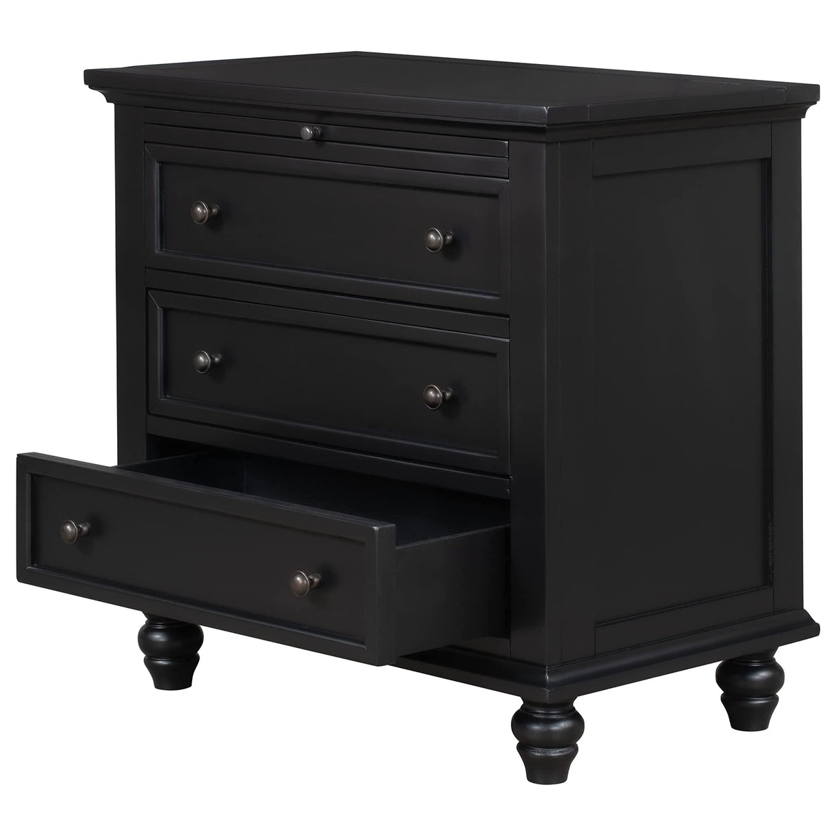 Nightstand with Pull-Out Tray, Wooden Bedside Night Stand