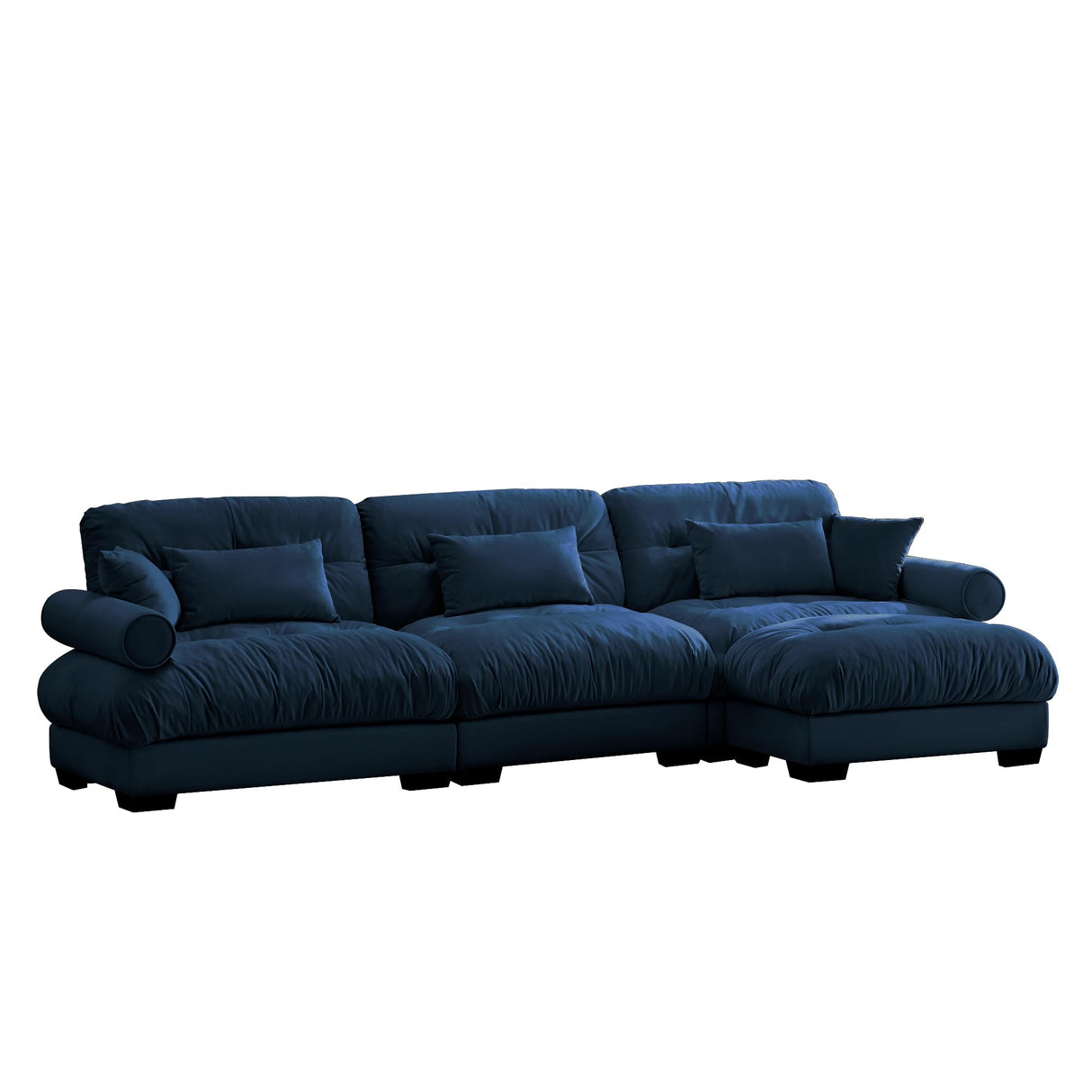 Luspaz 3-Seater Deep Seat Modular Velvet Cloud Sofa with Ottoman – Blue