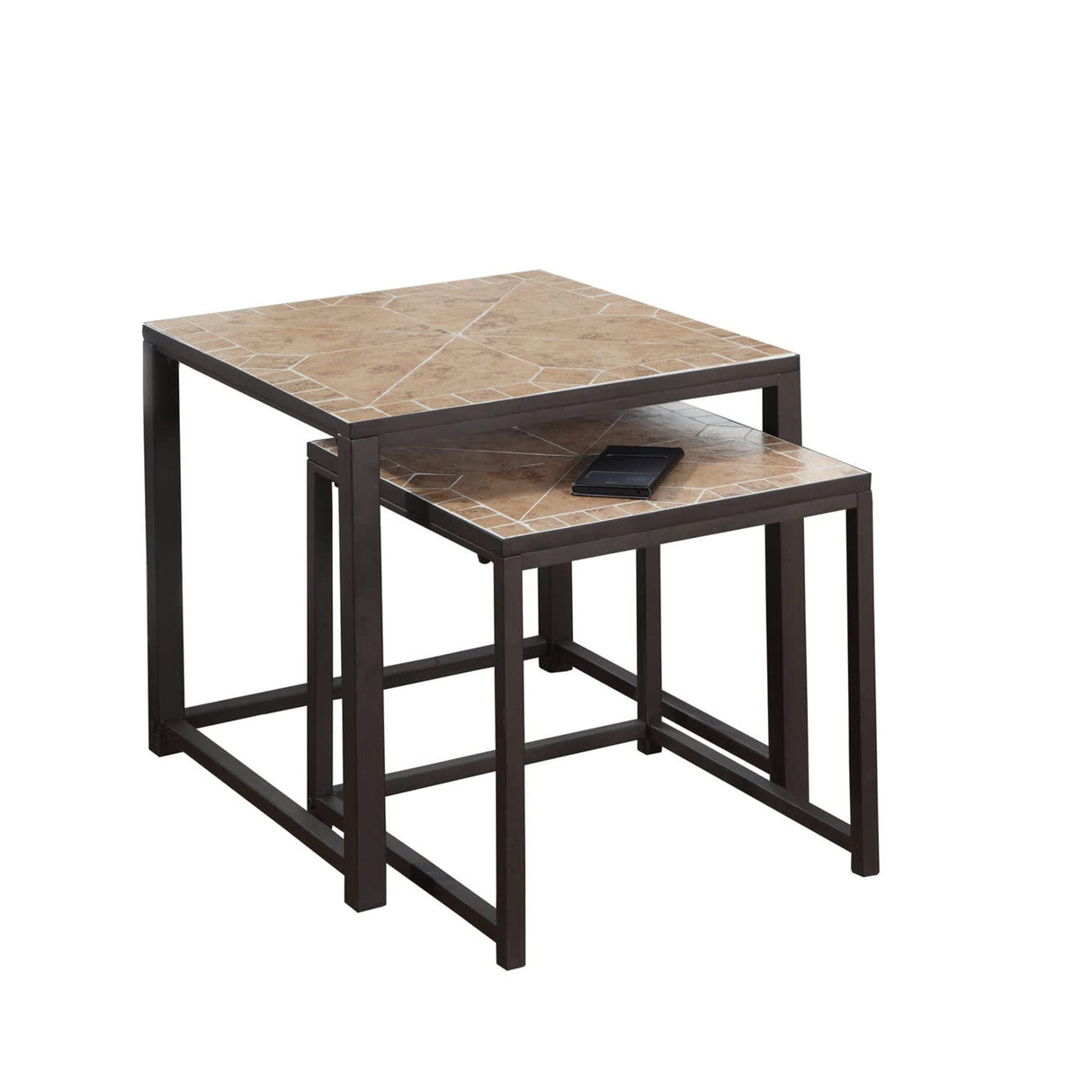 3161 Nesting Table, Set of 2, Side, End, Accent, Living Room, Bedroom, Metal, Tile