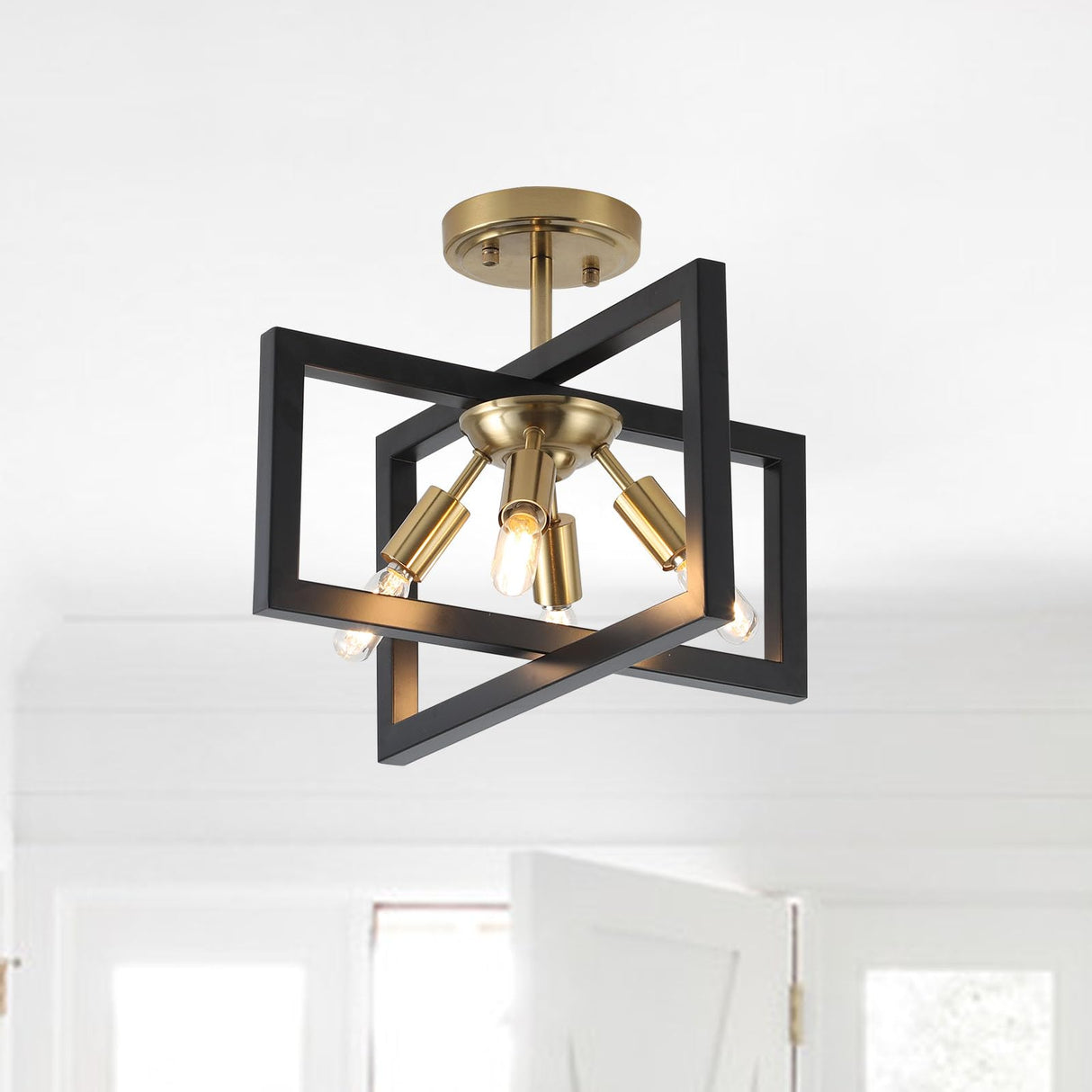 Semi-Flush Mount Ceiling Light - Black and Gold Industrial 4-Light Fixture