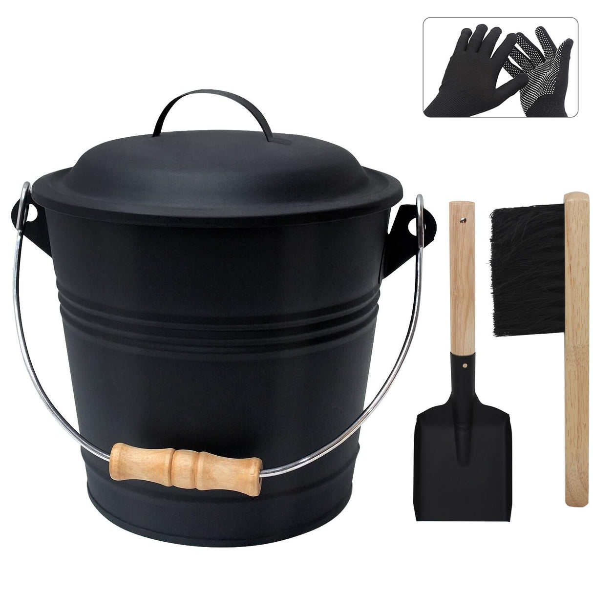 Bucket with Lid and Shovel, 1.3 Gallon Fireplace Bucket for Ashe
