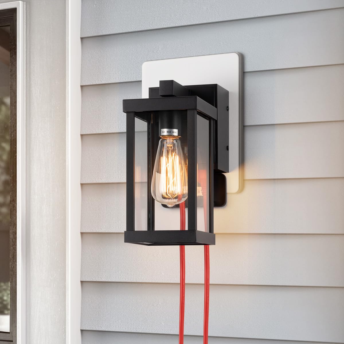 11" Classic Outdoor Wall Sconce with Built-in GFCI Outlet 1 Light in Matte Black Rectangular
