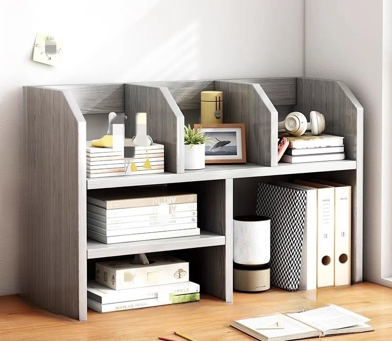 DWEJYCAA Open Desk Shelf,Multi-Tier Storage Rack, Space-Saving Organizer for Office, Study, Bedroom, or Living Room(Gray)