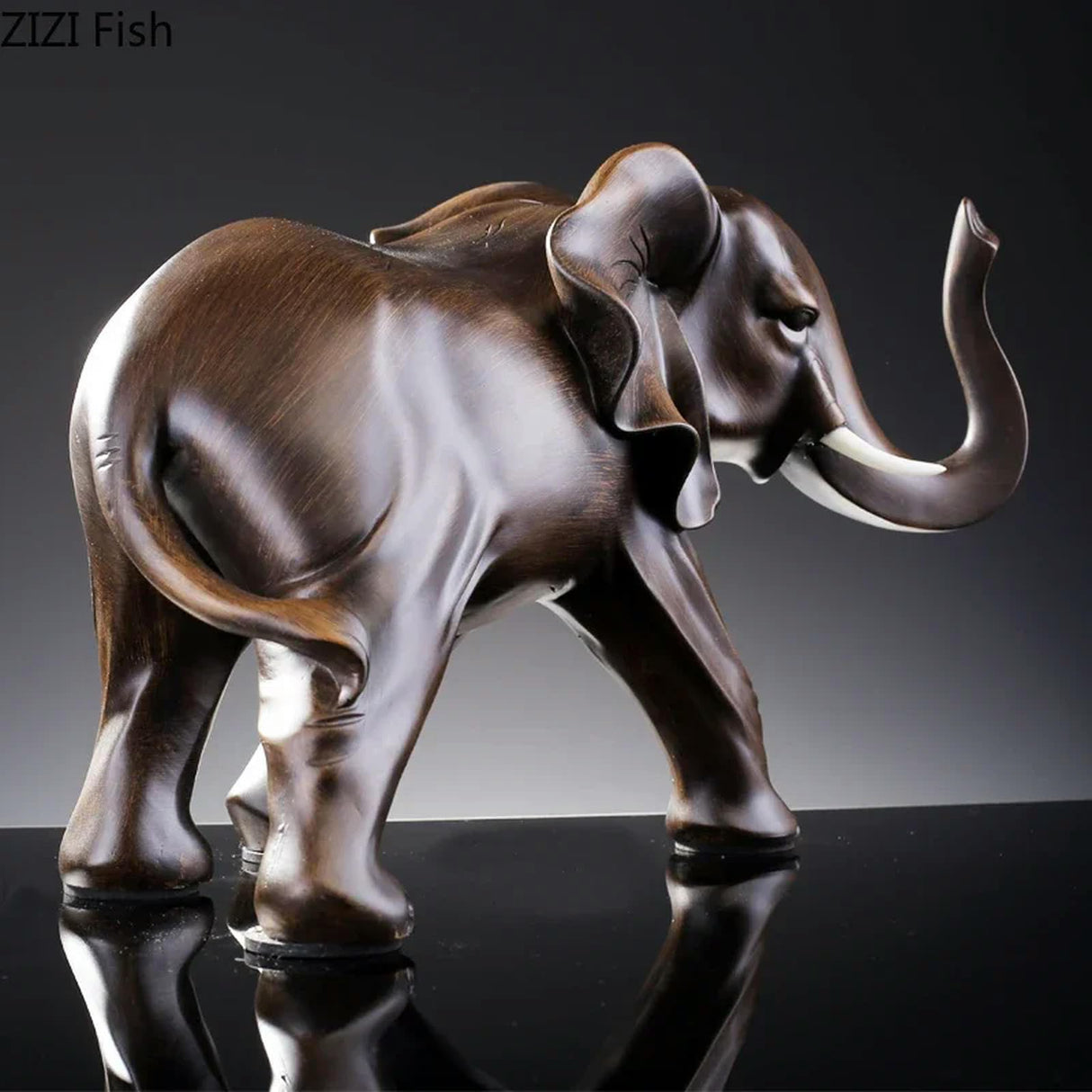 Imitation Wood Elephant Statue Resin Craft Animal Sculpture Desktop Decorations