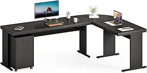 82.67" Long Executive Desk Large L-Shaped Computer Office Desk
