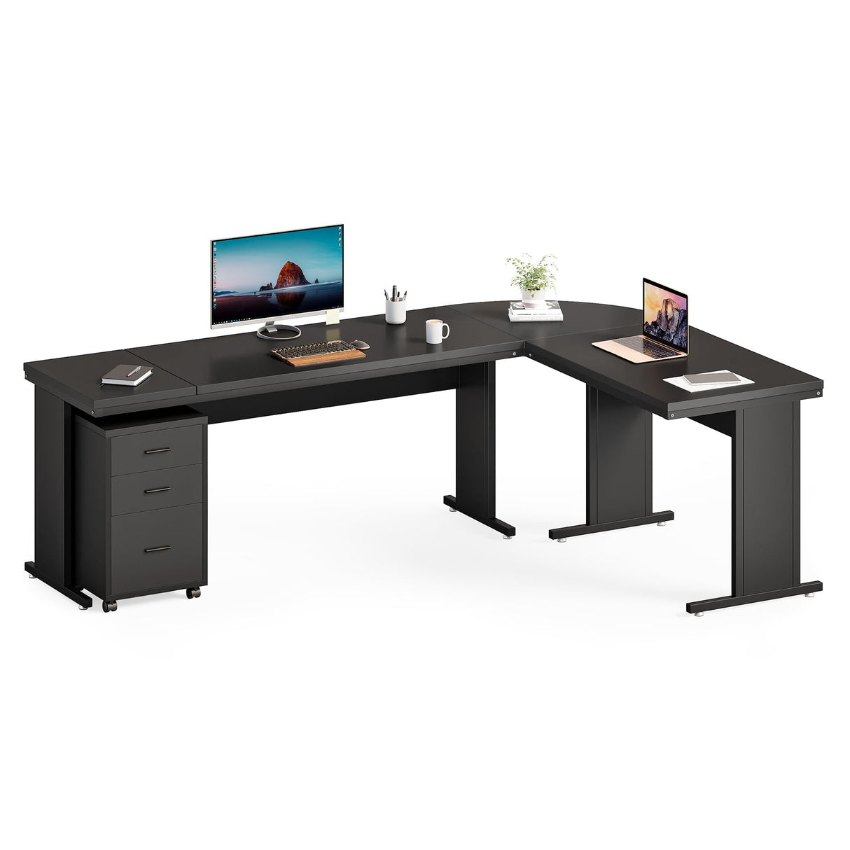 82.67" Long Executive Desk Large L-Shaped Computer Office Desk