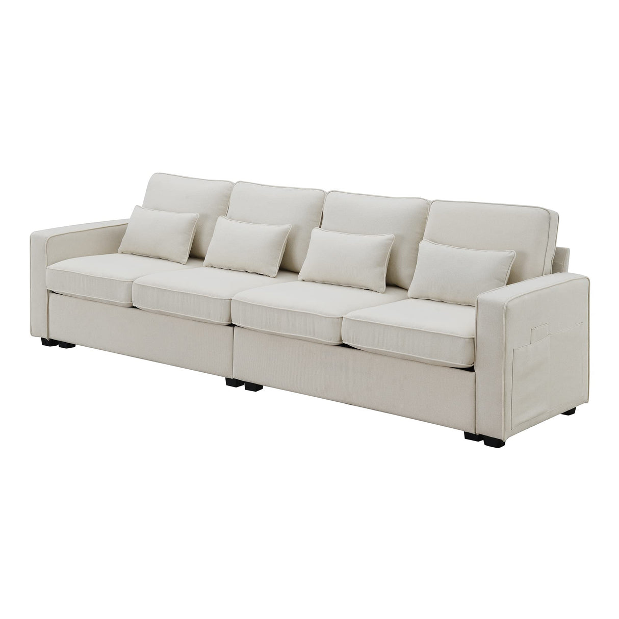 Modern 4 Seater Sofa with Sturdy Plastic Legs, Modern Linen Fabric Sofa