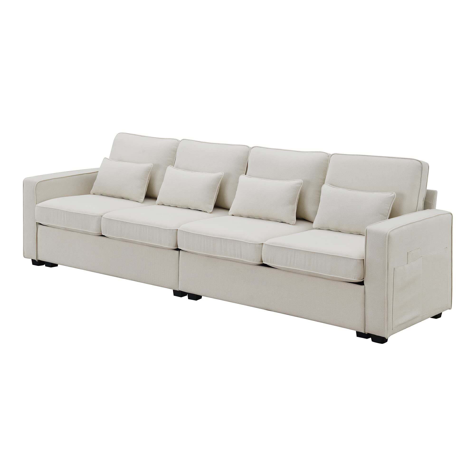 Modern 4 Seater Sofa with Sturdy Plastic Legs, Modern Linen Fabric Sofa