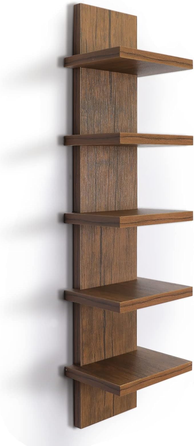 5 Tier Wall Shelf Unit,White Vertical Floating Shelf-Narrow Decorative Wall Mount Modern