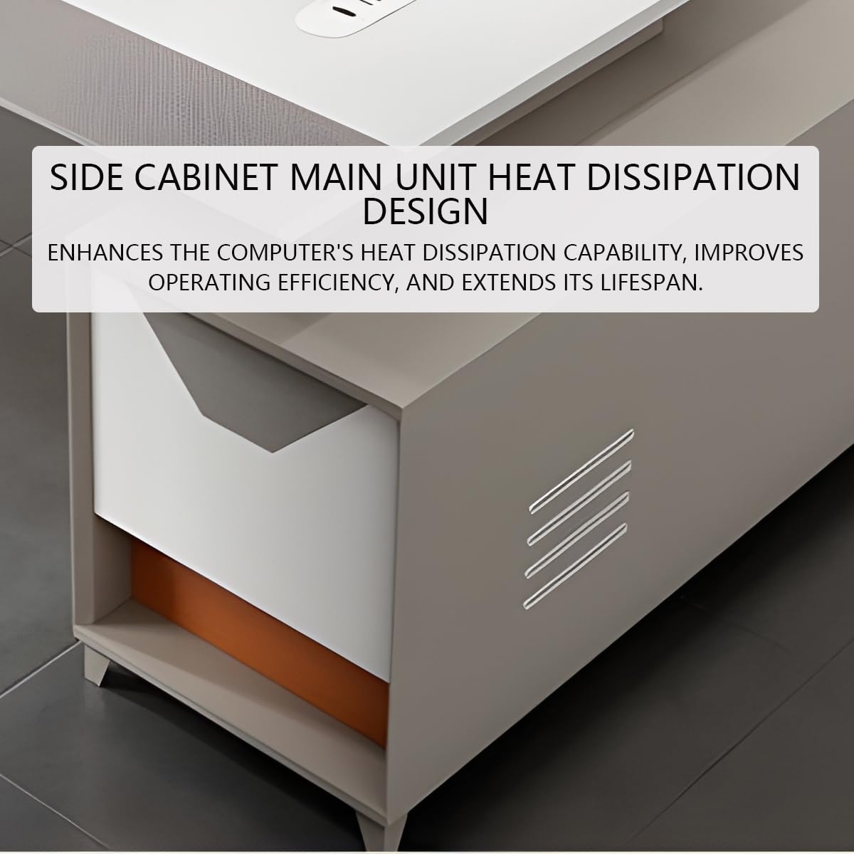 71'' L Shaped Executive Desk with 63'' Lateral File Cabinet Combo,Modern Executive Desk with Drawers,Large Warm White L Shaped Desk with Storage,Office Desk L Shape for Home Office Furniture