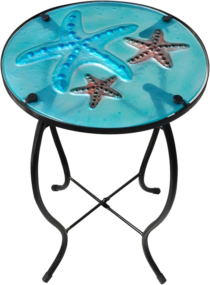 Patio Side Table Outdoor Metal Accent Table Round Glass Balcony Plant End Table Garden