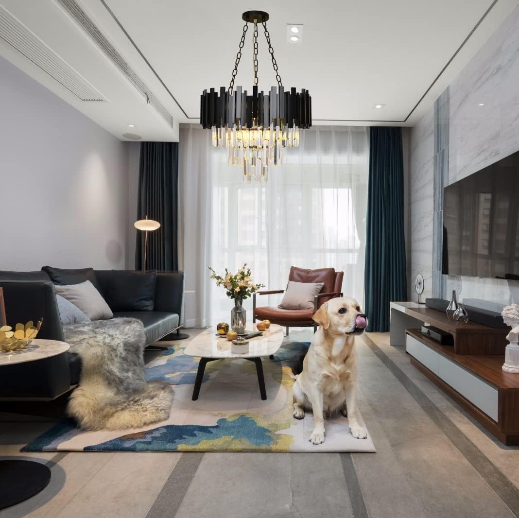 Crystal Chandeliers Light Fixtures Black Round Raindrop Crystal Pendant Light Ceiling