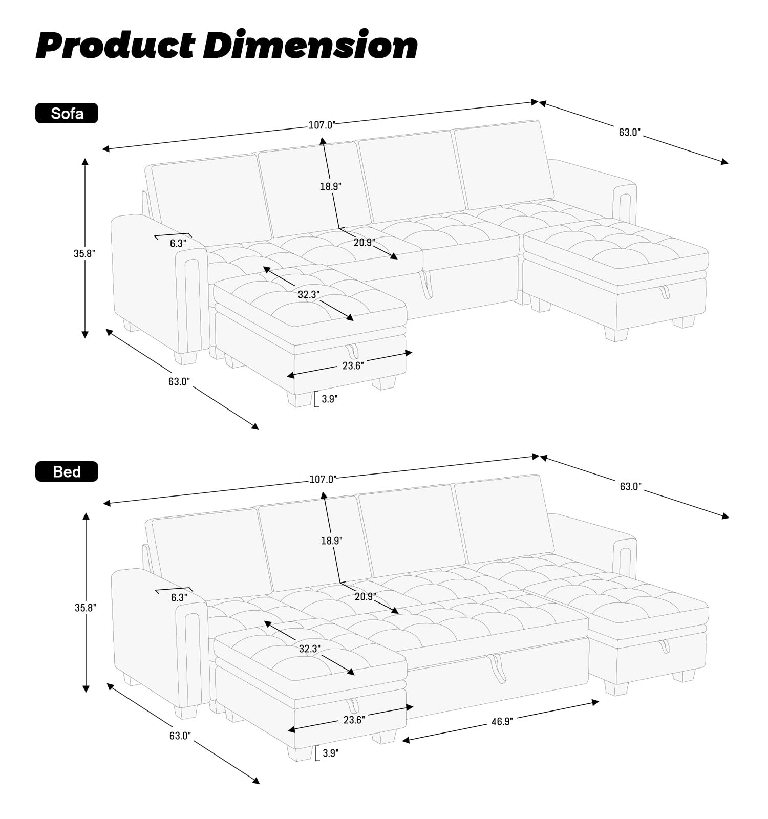 Modular Sectional Sleeper Sofa with Pull Out Bed Velvet Convertible U Shaped Sectional