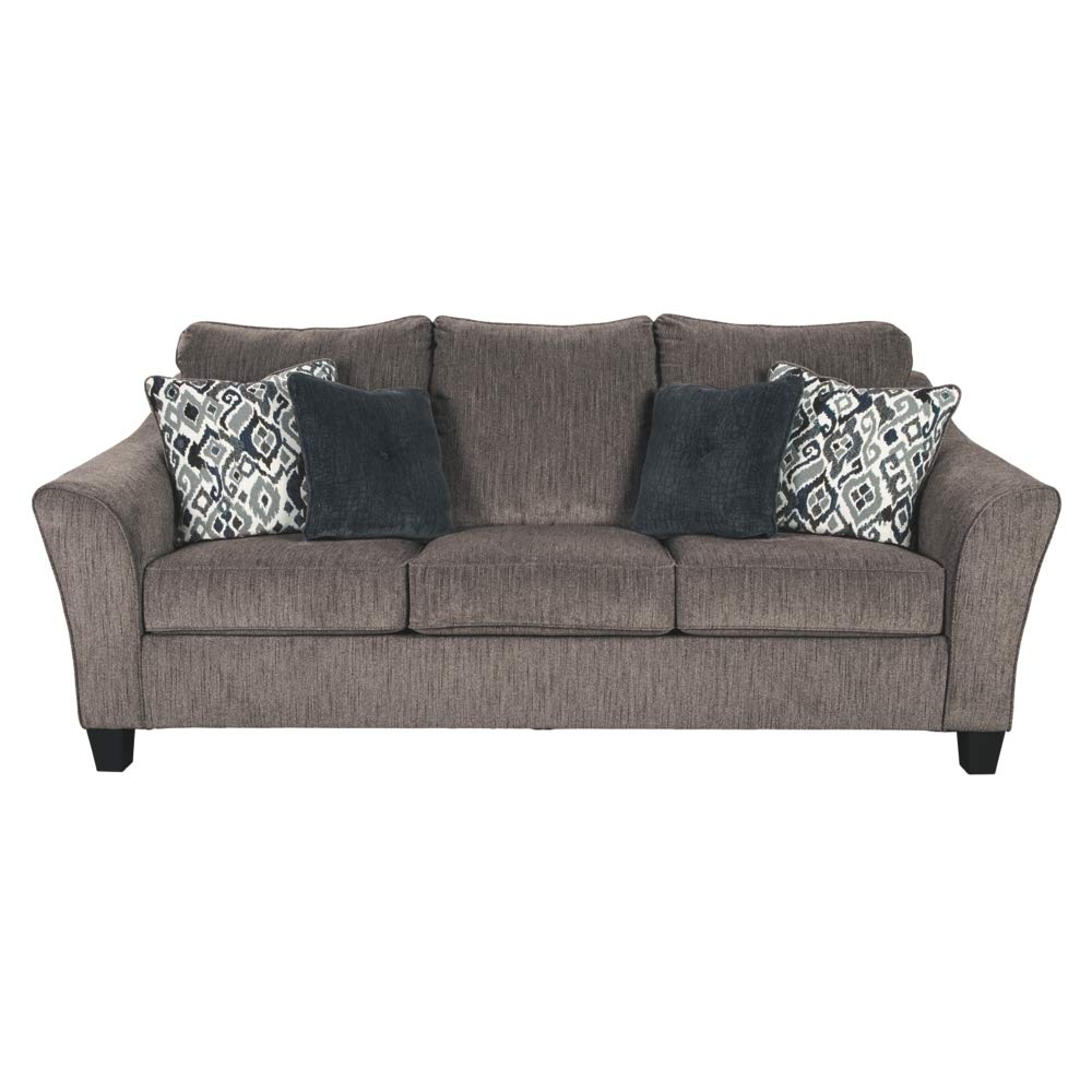 Nemoli Contemporary Chenille Queen Sofa Sleeper with 4 Accent Pillows, Gray
