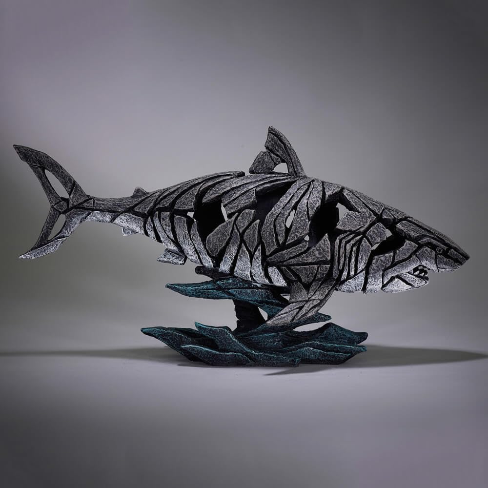 Edge Sculpture Shark on Wave Animal Figurine, 12.2 Inch, Grey and Blue