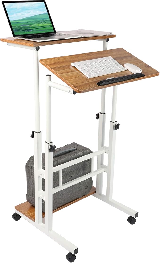 Portable Standing Desk, Small Standing Desk with Wheels Standing Laptop Desk Mobile
