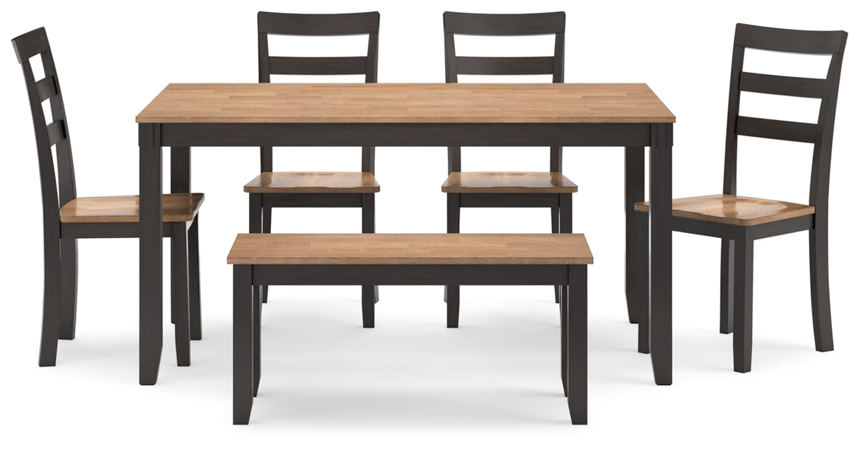 Ashley Gesthaven Casual Dining Table with 4 Chairs and Bench, Set of 6, Light Brown & Dark