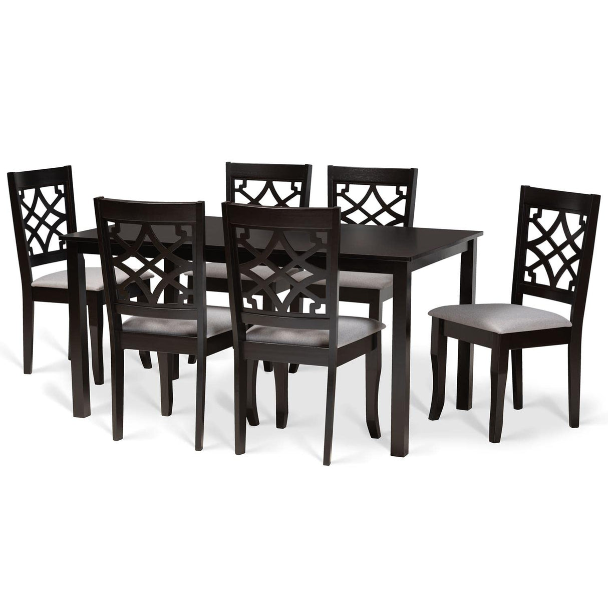 Modern and Contemporary Grey Fabric Upholstered and Dark Brown Finished Wood 7-Piece
