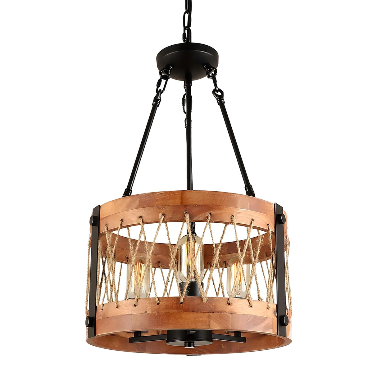3-Light Farmhouse Drum Chandelier for Dining Room, 83.5" Height Adjustable
