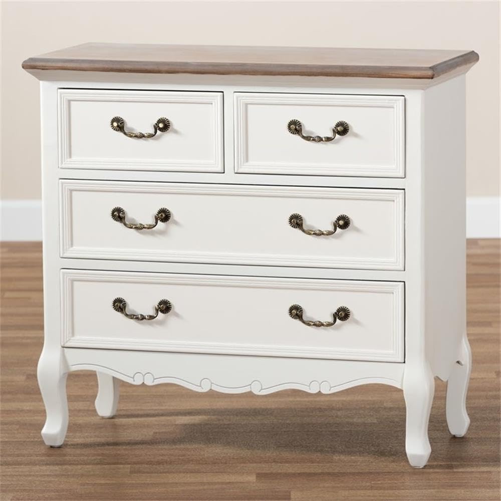 Amalie Antique French Country Cottage Two-Tone White and Oak Finished