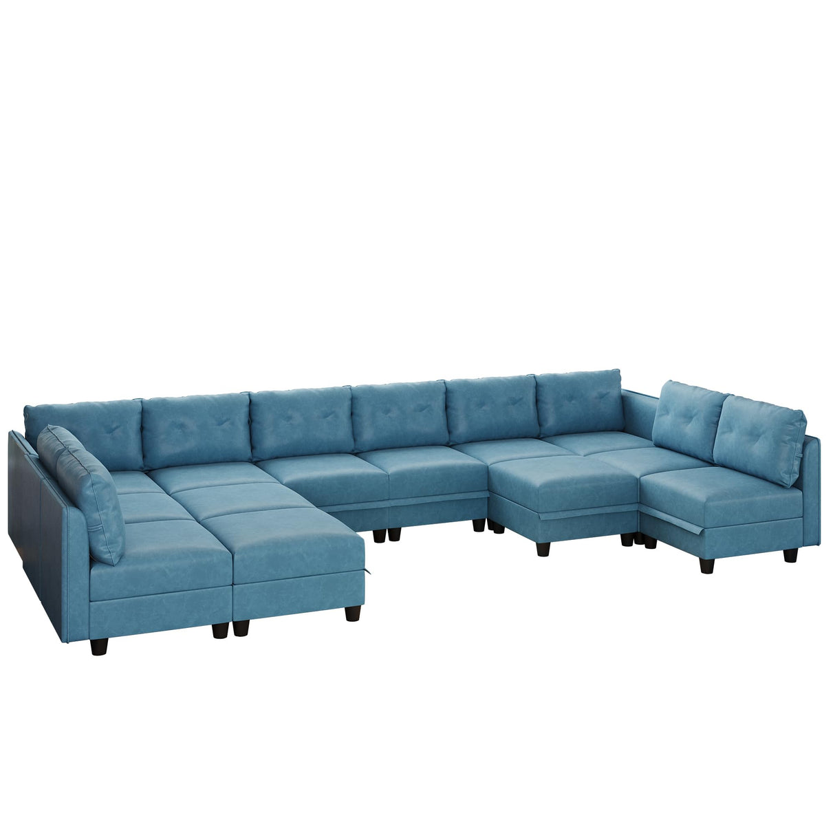 Modular U-Shaped Cognac Sectional Sofa with Storage