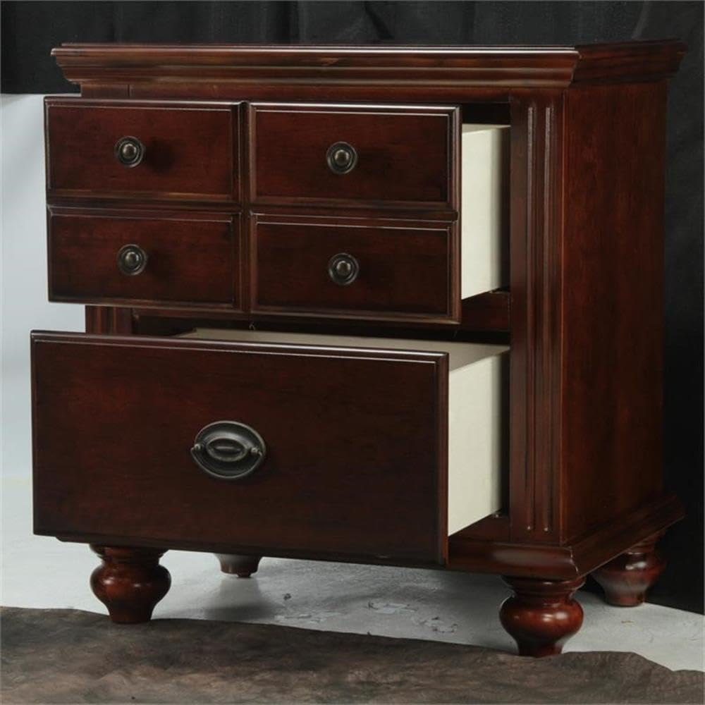 2-Drawer Transitional Solid Wood Nightstand in Cherry