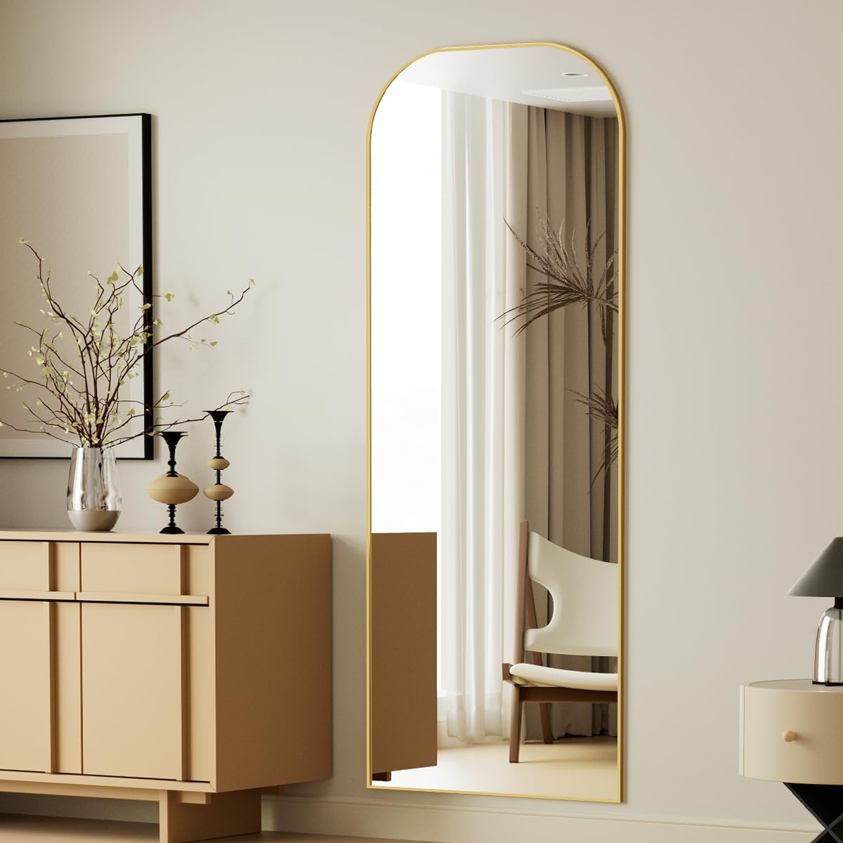 Mirror Full Length with Stand, Gold Wall Full Body Mirror