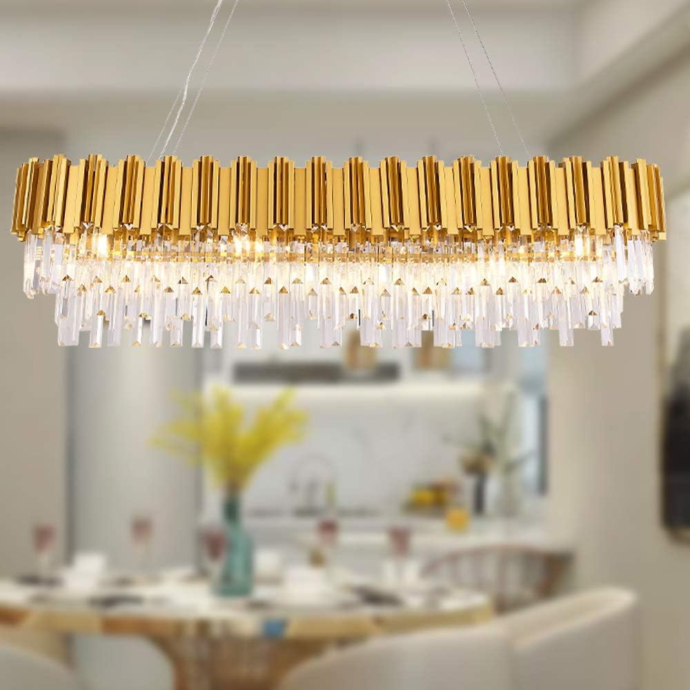 W51 Luxury Modern Crystal Linear Chandelier Lights Pendant Ceiling Light Oval Raindrop