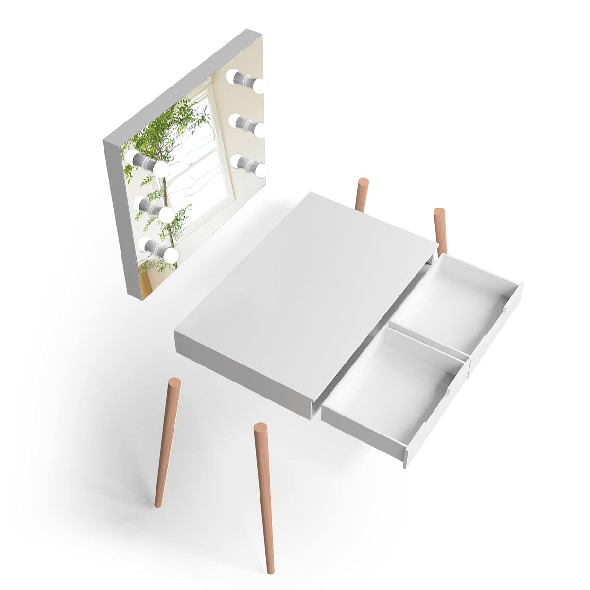 with Mirror, Wooden Vanity Table Makeup Dressing Desk with LED Light, Dressing Table