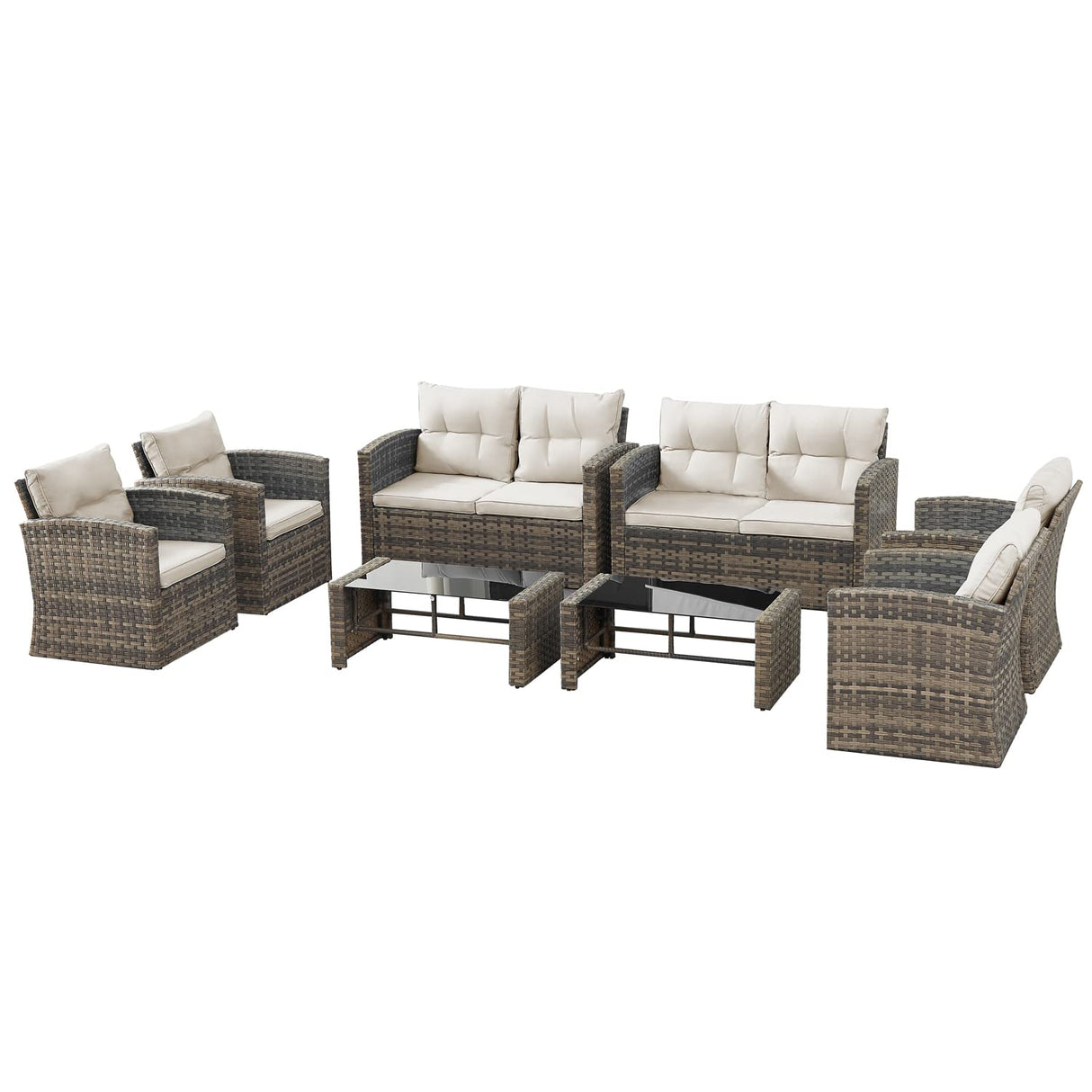 Brown Gradient Sofa Loveseat Chair Seating Group with Table