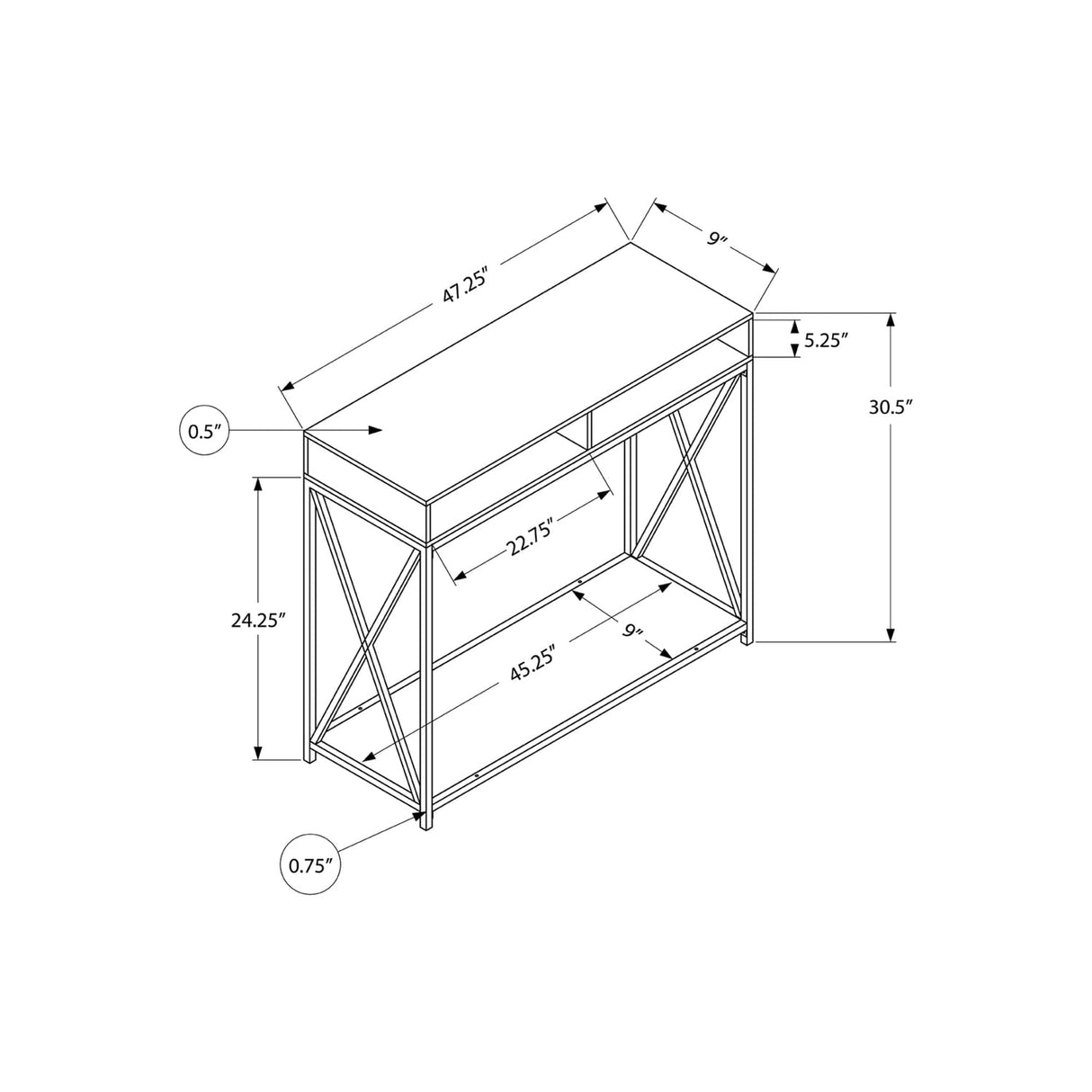 3574 Accent Table, Console, Entryway, Narrow, Sofa, Living Room, Bedroom, Metal, Laminate, Black,
