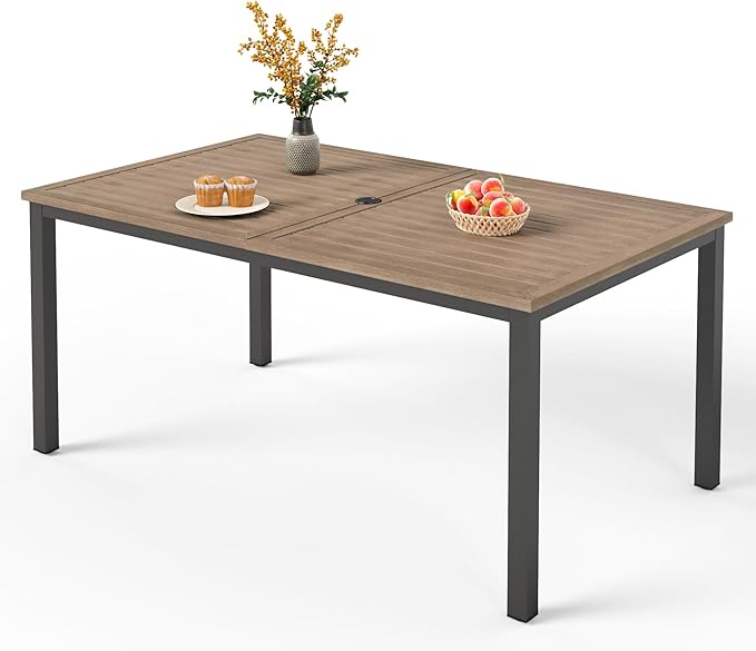 64" Rectangle Outdoor Dining Table, Patio Furniture Wood-Like Tabletop