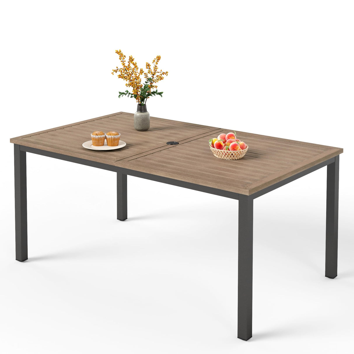 64" Rectangle Outdoor Dining Table, Patio Furniture Wood-Like Tabletop