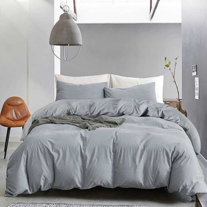 Duvet Cover King Size - Linen Feel Textured Organic Natural 100% Washed Cotton